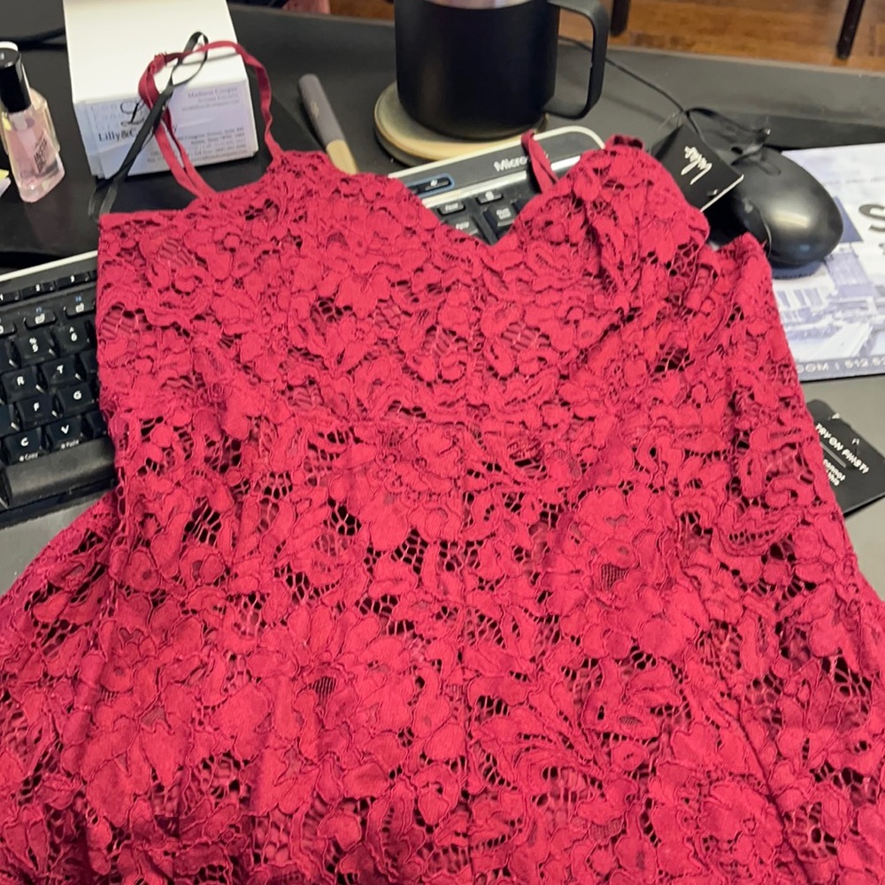 Red Lace Midi Lulus Dress - Never Worn